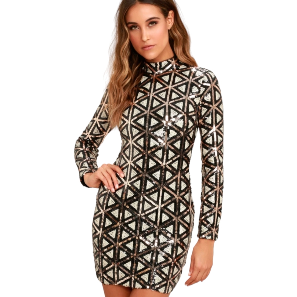 NWOT Lulus Waking Up in Vegas Rose Gold and White Sequin Mini Dress XS